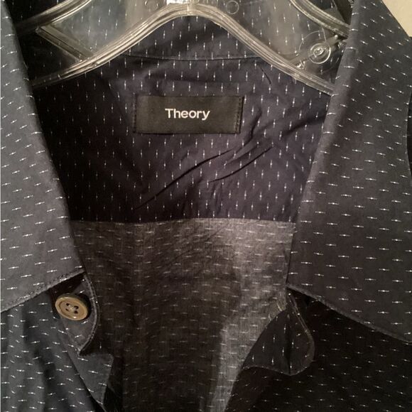 THEORY MENS LARGE DARK BLUE COTTON SHIRT - Picture 5 of 7